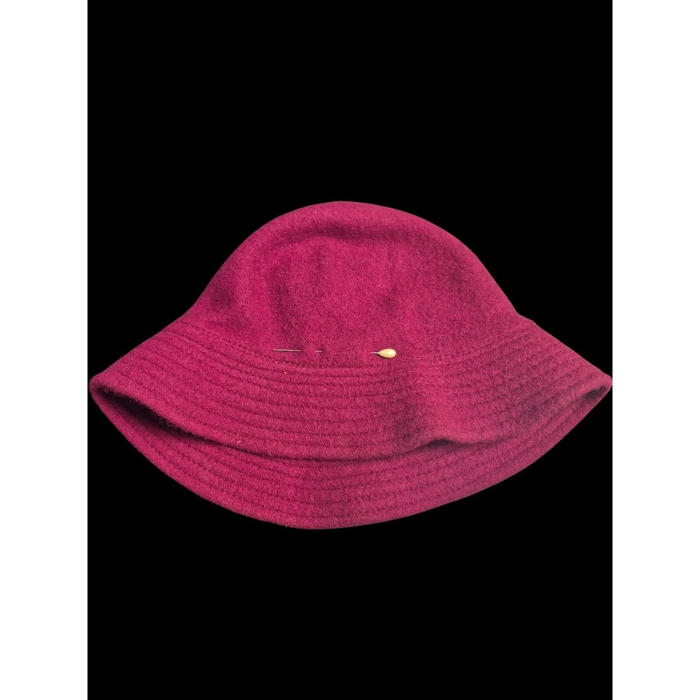 Vintage 100% Wool Cloche Bucket Hat Burgundy Maroon Boiled Wool 8285
